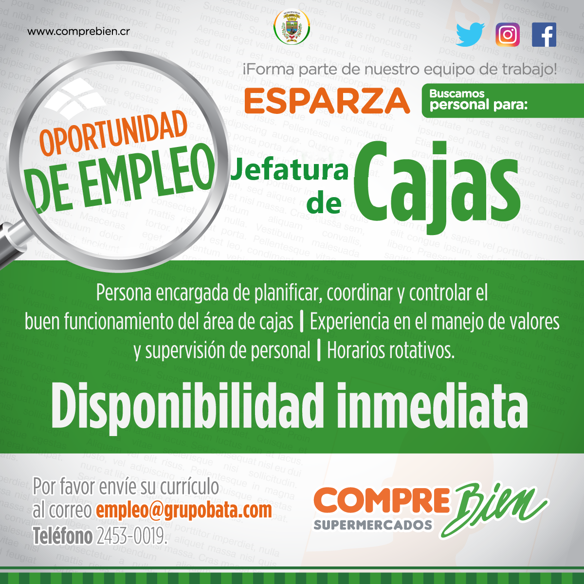 SE BUSCA JEFE DE CAJAS